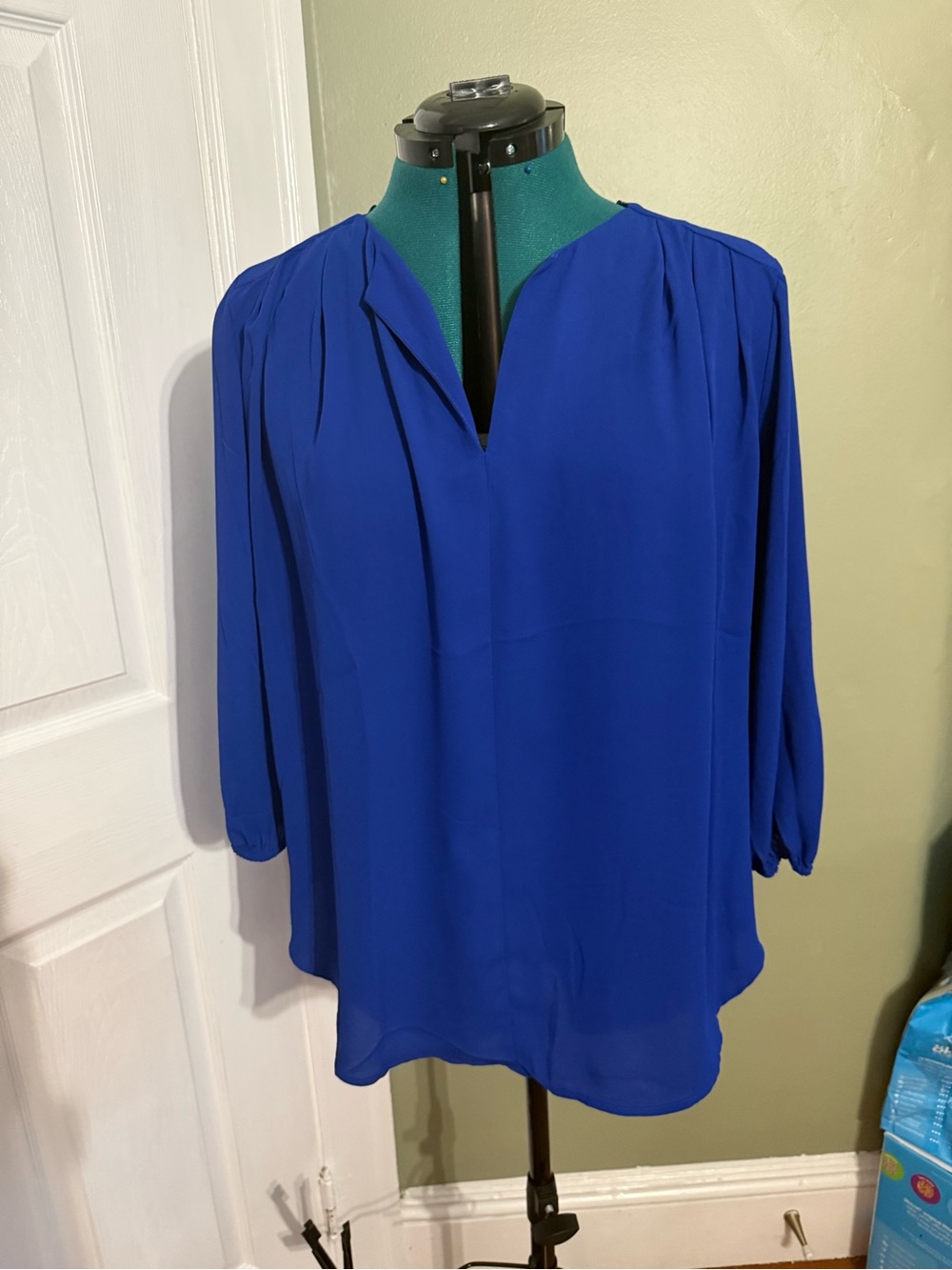 Womens Royal Blue Split-Neck Blouse